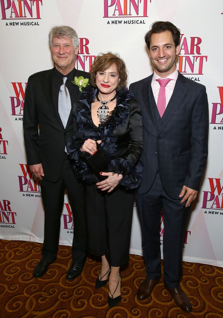 photo of patti lupone on red carpet with husband matthew johnston and their son joshua
