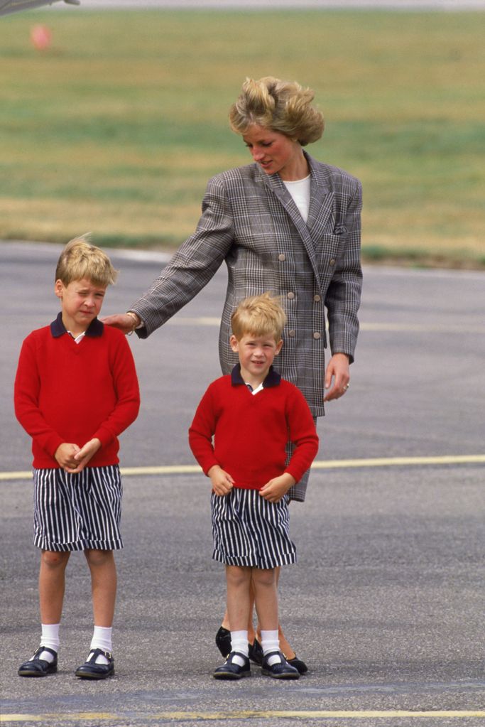 Diana, William and Harry at Aberdeen airport in 1989