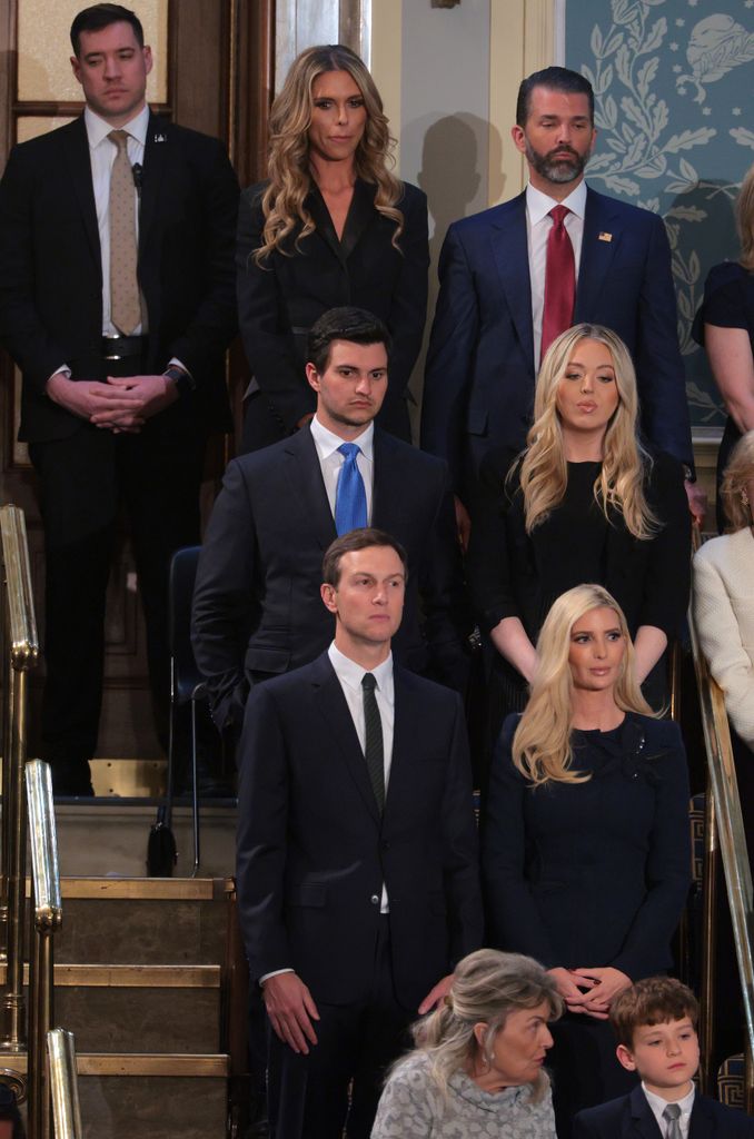 Bettina Anderson, Donald Trump, Jr., Michael Boulos, Tiffany Trump, Jared Kushner, and Ivanka Trump attend U.S. President Donald Trump's address to a joint session of Congress
