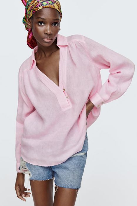pink linen shirt zara