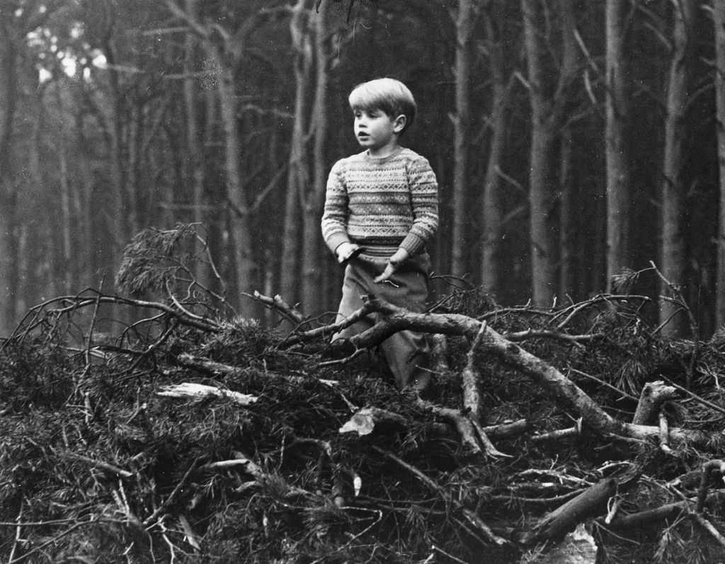 A black-and-white photo of a young Prince Edward with tree branches
