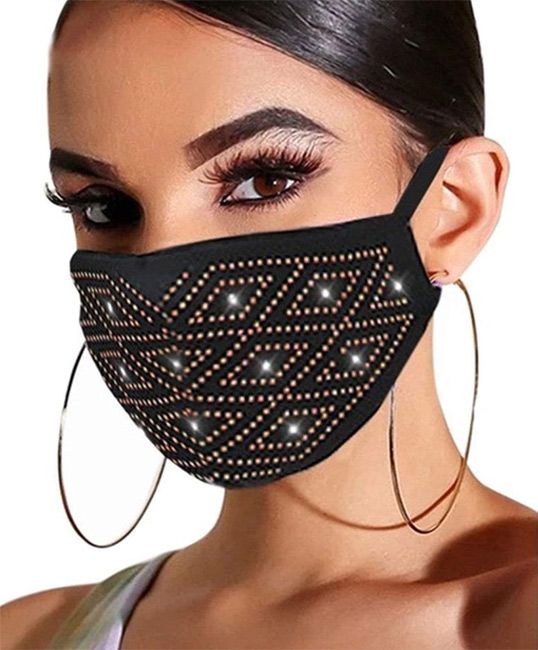 Black rhinestone face mask