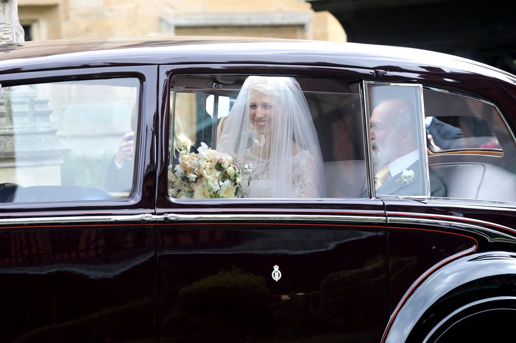 Lady Gabriella Windsor in the car with her father Prince Michael of Kent 