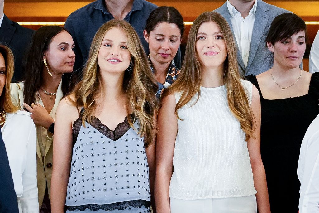 Princess Leonor and Infanta Sofia in a group of young people