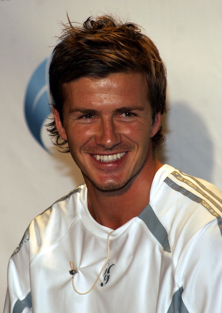 David Beckham in 2005 in a white football top