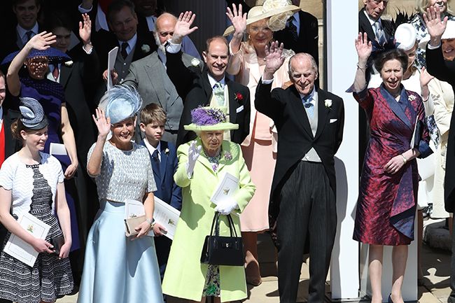 The Queen and other royals waving