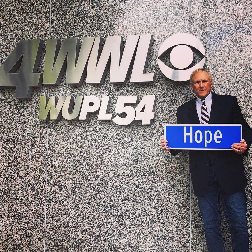 News anchor Eric Paulsen in front of the WWL TV sign, shared on Instagram