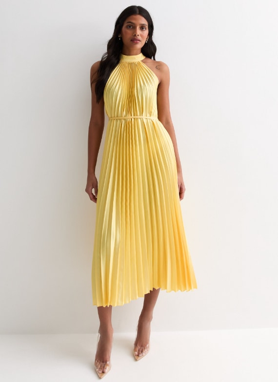 new look pleated yellow dress 