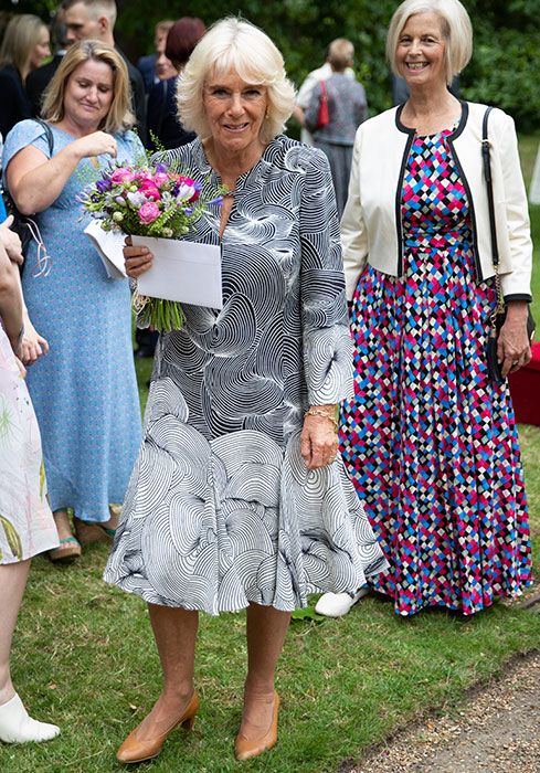 camilla parker bowles black and white dress