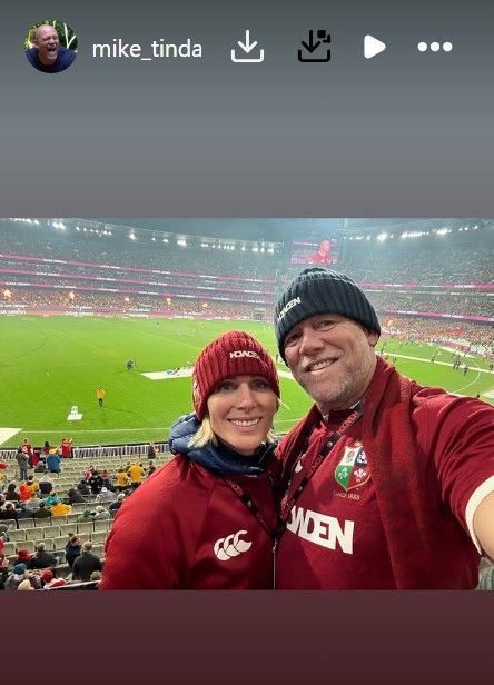 Zara and Mike twinned in red during the rugby match
