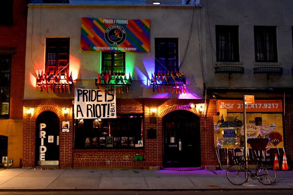 Pride flags decorate The Stonewall Inn on June 20, 2020 in New York City