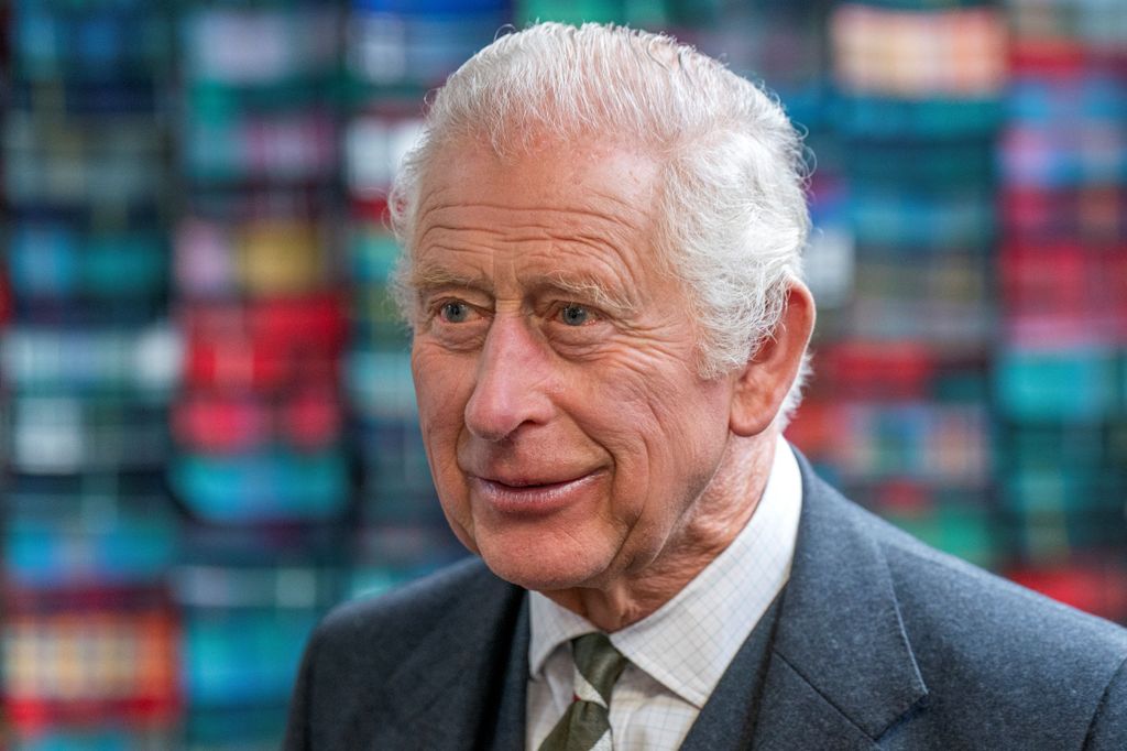 King Charles looking quizzical in a suit