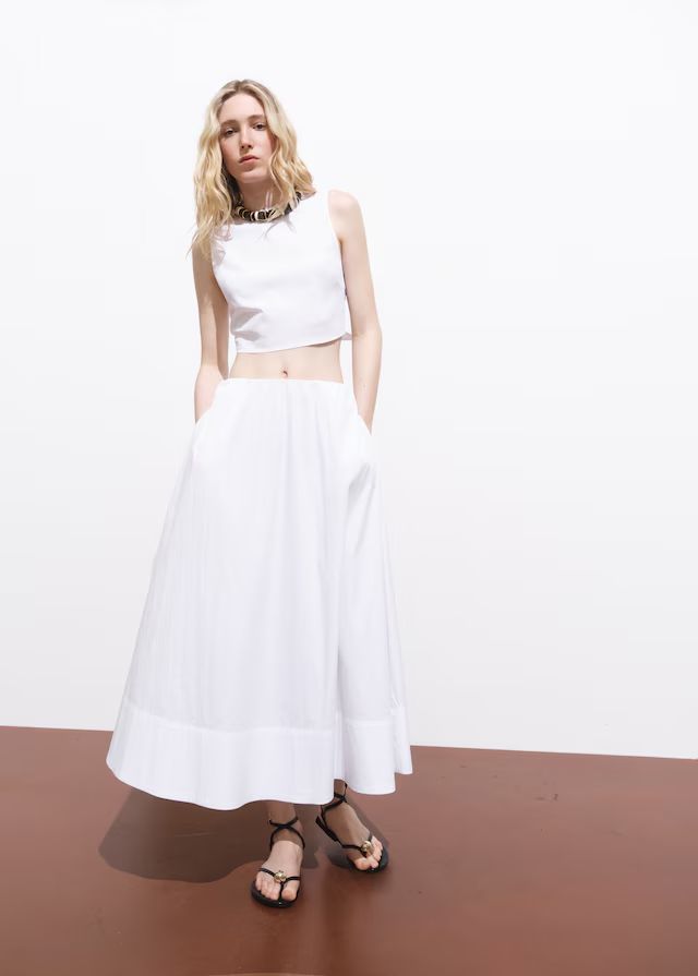 Mango White Cotton Skirt