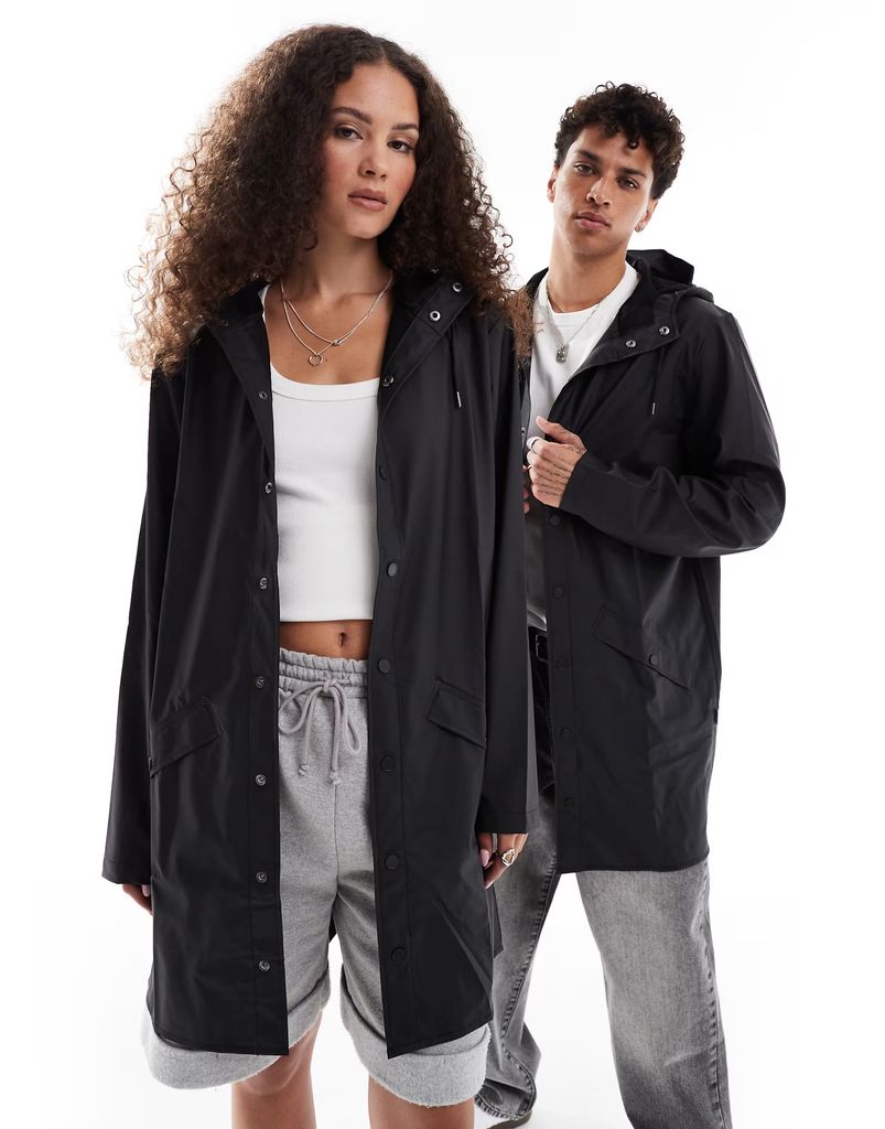 Rains 12020 Unisex Waterproof Long Jacket in Black