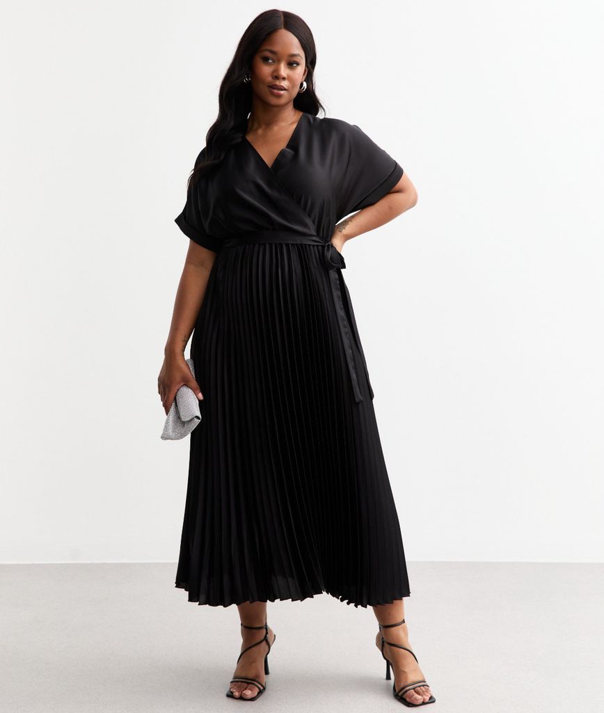 New Look Curves Black Crossover Satin Midi Dress