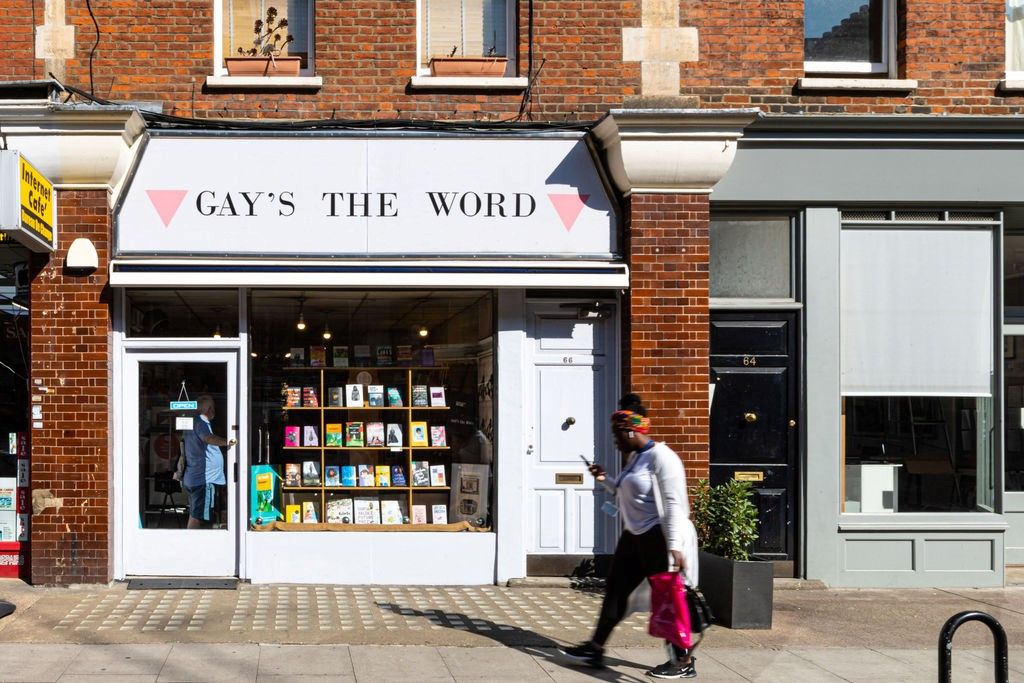 Exterior of Gay's the Word with a Black woman walking outside