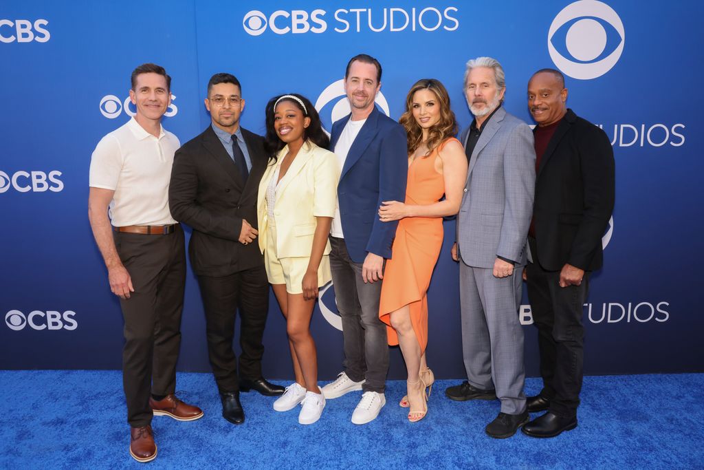 Brian Dietzan, Wilmer Valderrama, Diona Reasonover, Sean Murray, Katrina Law, Gary Cole and Rocky Carroll of 'NCIS' attend the CBS Studios FYC Event at Paramount Studios in Los Angeles, May 1, 2024. The event features multiple panels with talent and producers, moderated by Kevin Frazier, host of ENTERTAINMENT TONIGHT. (Photo by Matthew Taplinger/CBS via Getty Images)