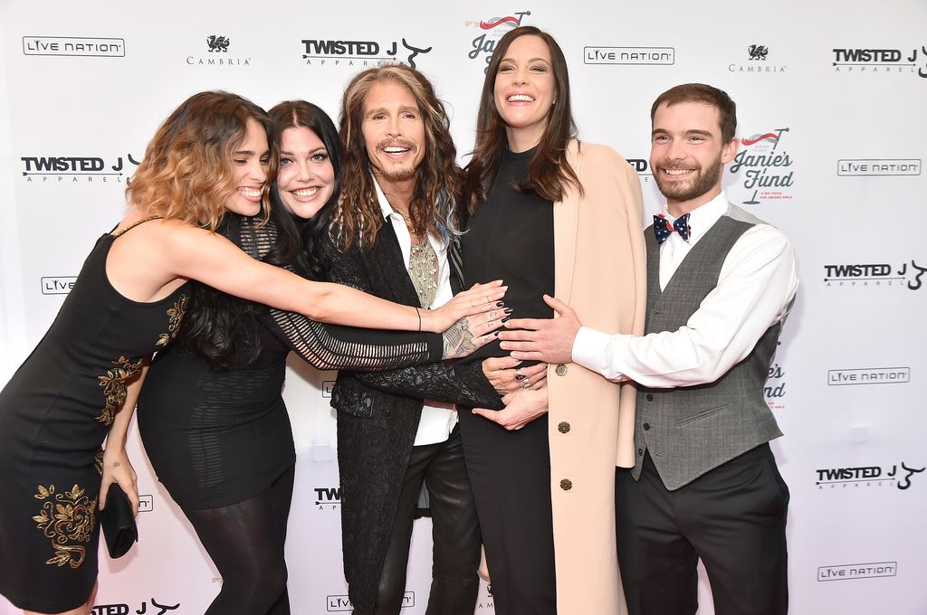 Chelsea Tyler, Mia Tyler, Steven Tyler, Liv Tyler and Taj Tallarico attend "Steven Tyler...Out on a Limb" Show to Benefit Janie's Fund in Collaboration with Youth Villages - Red Carpet at David Geffen Hall on May 2, 2016 in New York City.