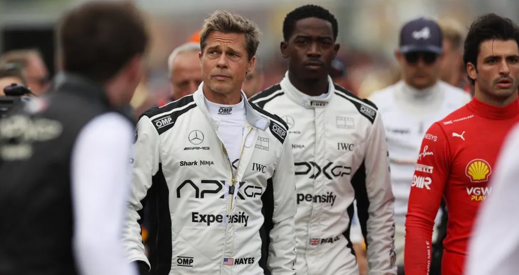 Brad Pitt, Damson Idris and Carlos Sainz Jr in a still from F1