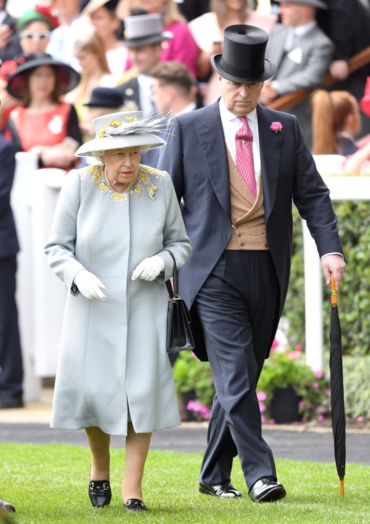 Prince Andrew the Queen walking together at Ascot