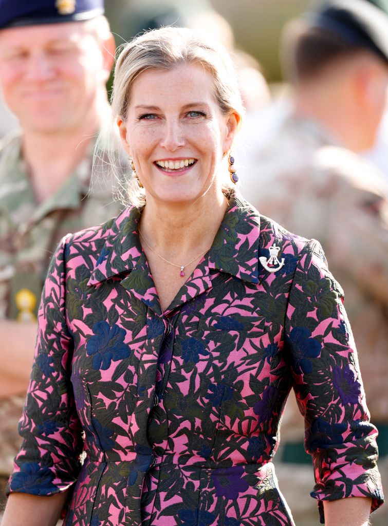 Sophie, Duchess of Edinburgh, in her role as Royal Colonel 5th Battalion, The Rifles, attends a 5 RIFLES Homecoming Parade at Picton Barracks on October 4, 2024 in Bulford, England. The homecoming parade marks the return of 5 RIFLES following a 6-month operational deployment to Estonia on Operation CABRIT in support of NATO's Enhanced Forward Presence. During the parade the duchess will present Coronation Medals and Wider Service Medals. (Photo by Max Mumby/Indigo/Getty Images)