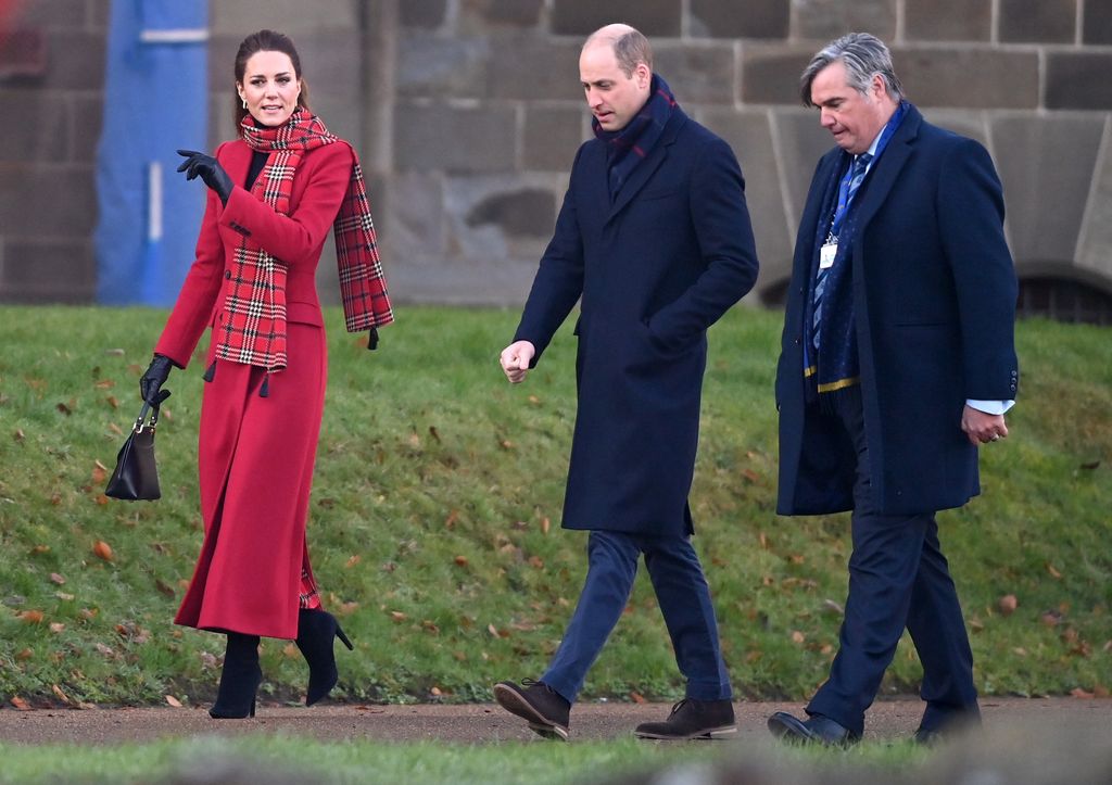 Kate Middleton and Prince William, Duke of Cambridge arrive for a visit to Cardiff Castle on December 08, 2020 in Cardiff, Wales. 