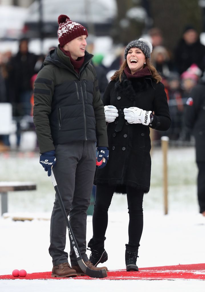 Kate Middleton laughing as she tries Bandy Hockey in Sweden