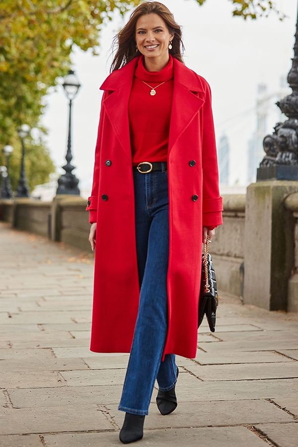 Bright Red Oversized Double Breasted Coat by Sosandar