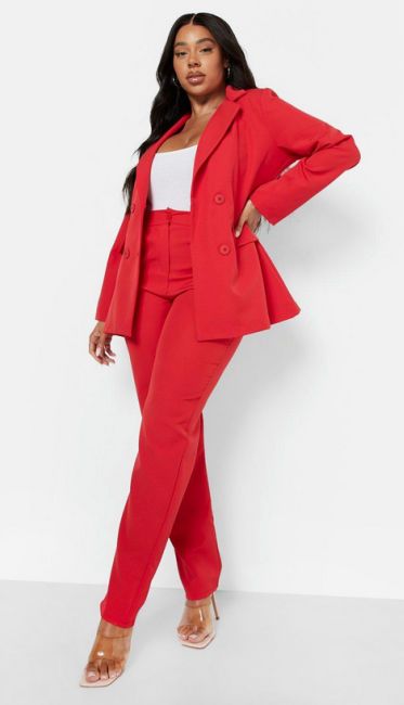 meghan markle red trousers dupe plus size boohoo