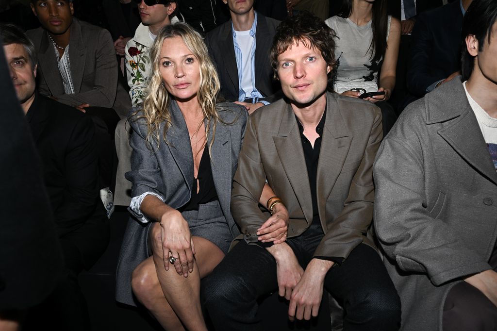 Kate Moss and Nikolai von Bismarck attend the Dior Homme Menswear Spring/Summer 2025 show as part of Paris Fashion Week on June 21, 2024 in Paris, France. (Photo by Stephane Cardinale - Corbis/Corbis via Getty Images)