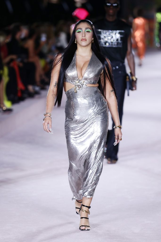 Lourdes walked the runway at the Versace fashion show during the Milan Fashion Week in 2021
