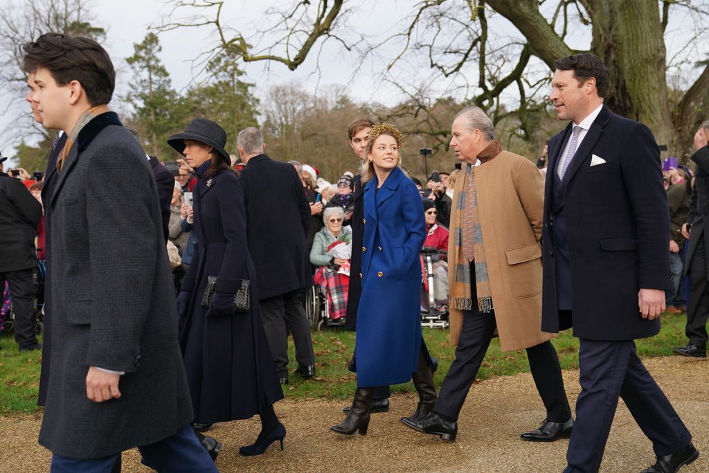 Samuel Chatto, Lady Sarah Chatto, Lady Margarita Armstrong-Jones, and the Earl of Snowdon attending the Christmas Day morning church service at St Mary Magdalene Church in Sandringham, Norfolk