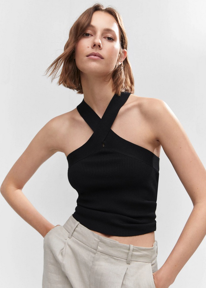 meghan markle black twist front halter top dupe from mango