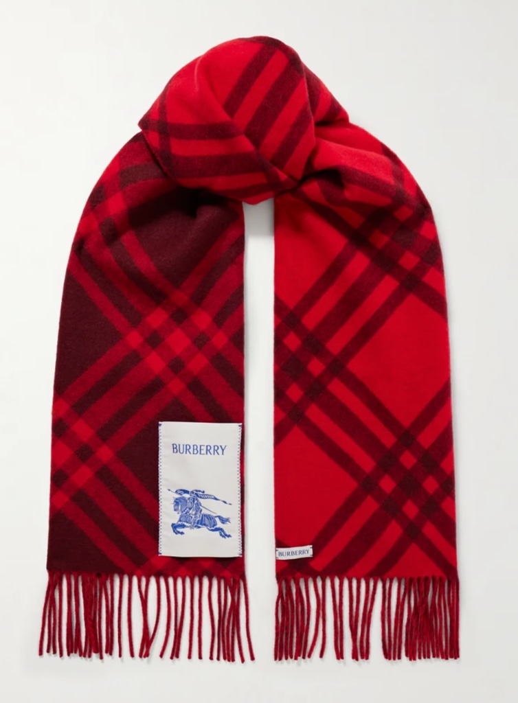 Appliquéd Fringed Checked Cashmere Scarf by Burberry