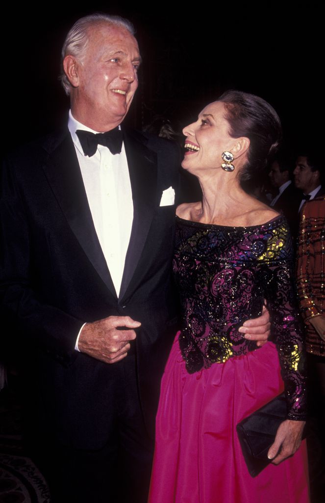 Hubert de Givenchy and Audrey Hepburn attend Eighth Annual Night of Stars Fashion Gala on November 3, 1991 at the Waldorf Hotel in New York City