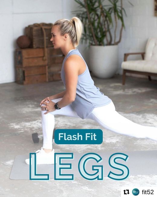 carrie performs a deep lunge exercise on a light grey mat while wearing optic white skin tight leggings and white trainers we see her from the side and she has her blonde hair tied up in a high ponytail