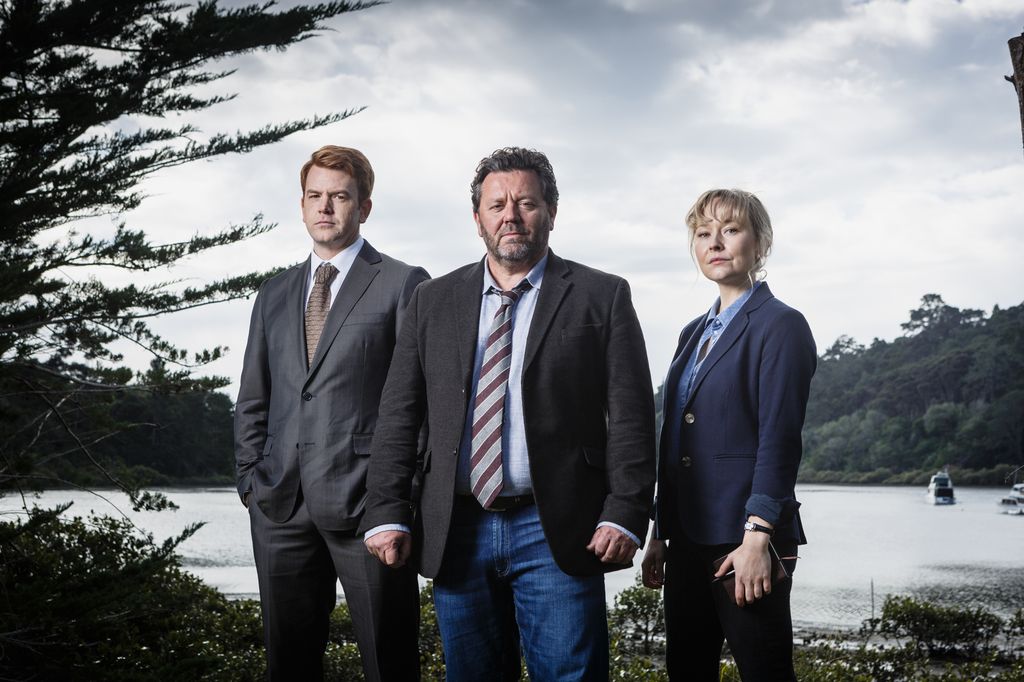 Nic Sampson, Neill Rea and Fern Sutherland in The Brokenwood Mysteries S5