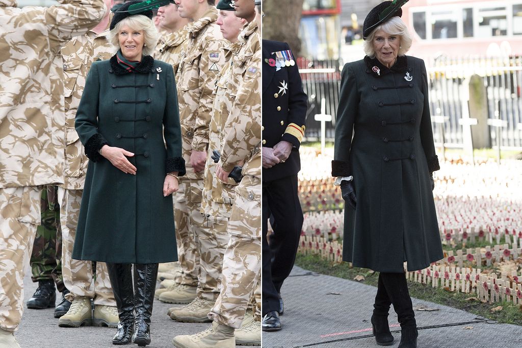 Queen Camilla in a green coat 