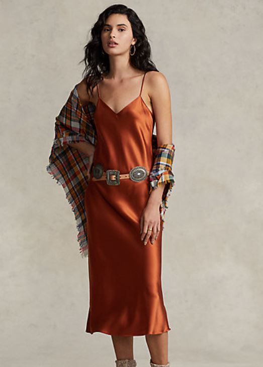 ralph lauren orange slip dress