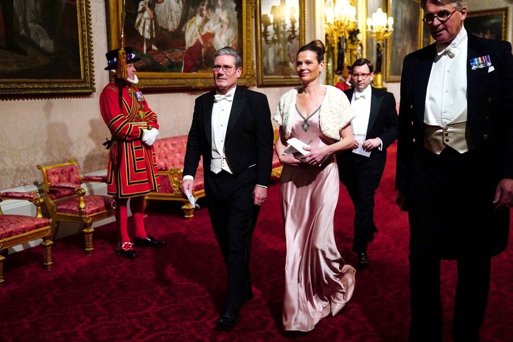 Victoria Starmer in pink satin dress with Keir