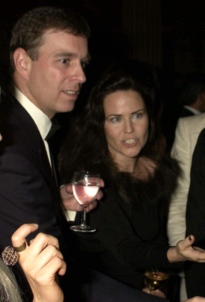 Prince Andrew in a suit with his ex Koo Stark in a black outfit
