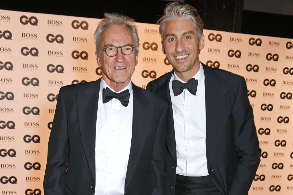 Larry Lamb and George Lamb in tuxedos