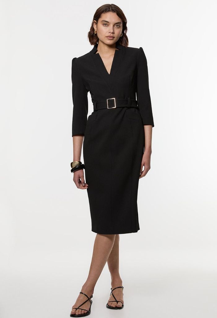 Karen Millen Structured Crepe Belted Forever Midi Dress