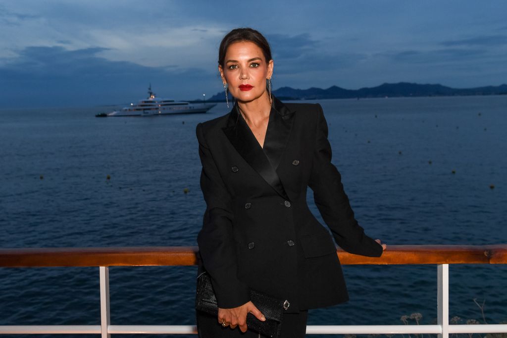 Katie Holmes 44 Sets Pulses Racing In A Plunging Black Suit At Cannes Hello 