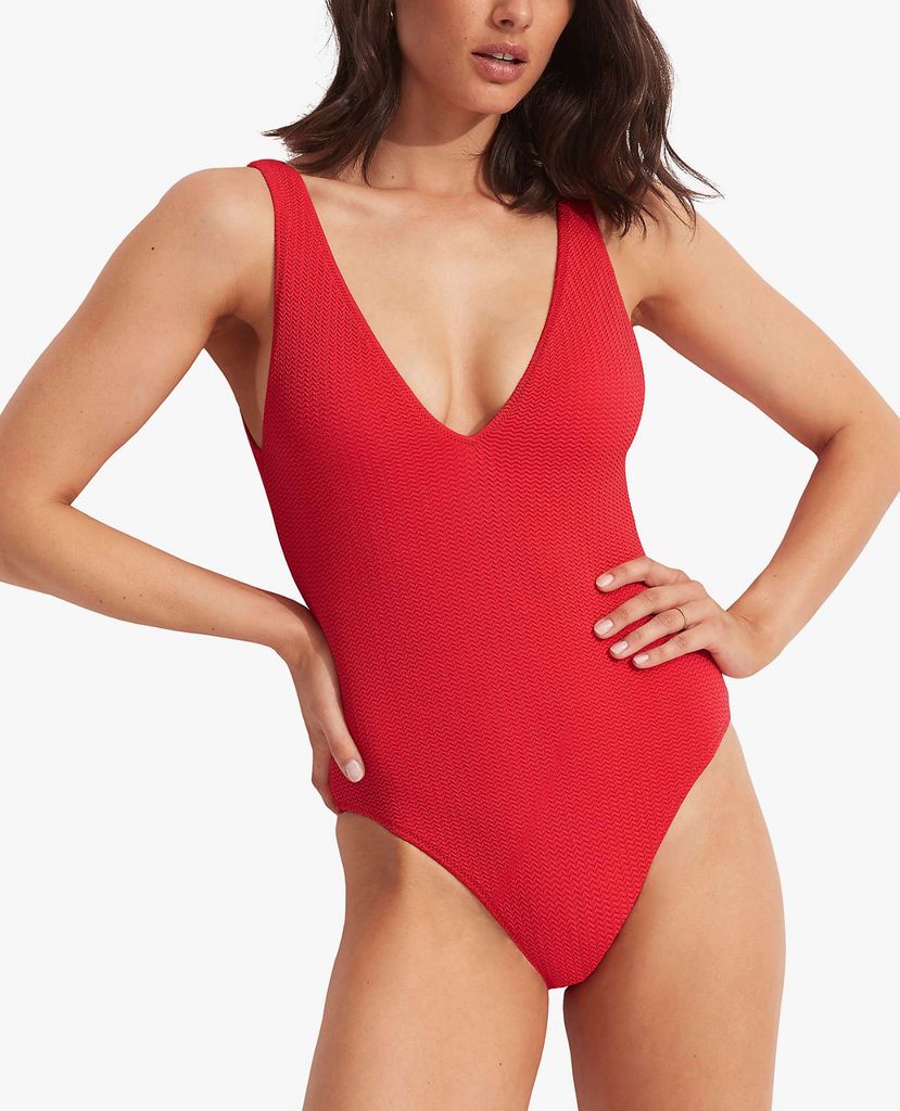 Seafolly Sea Dive Deep V-Neck One Piece Swimsuit