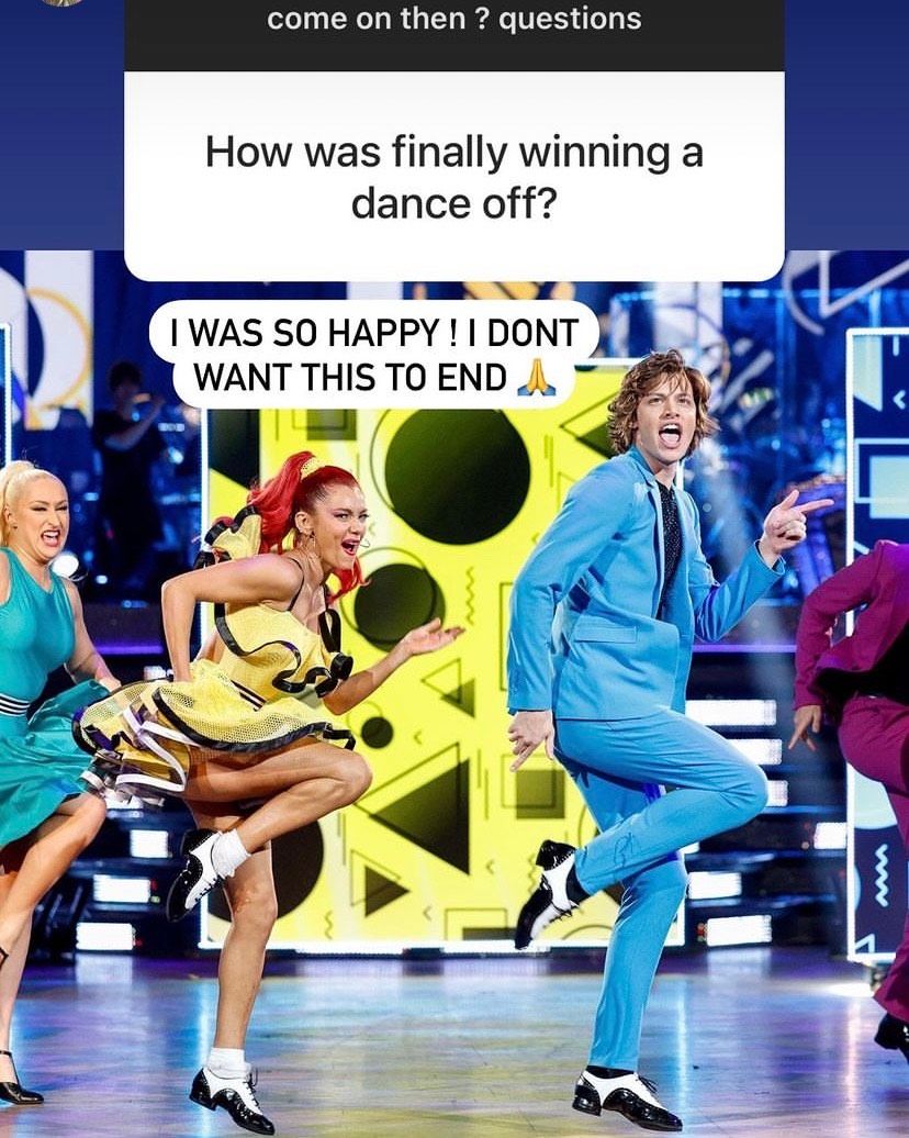 Dianne Buswell expressing her happiness at making it through the dance-off with Bobby Brazier