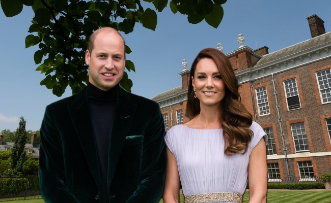 kate and william with kensington in the background