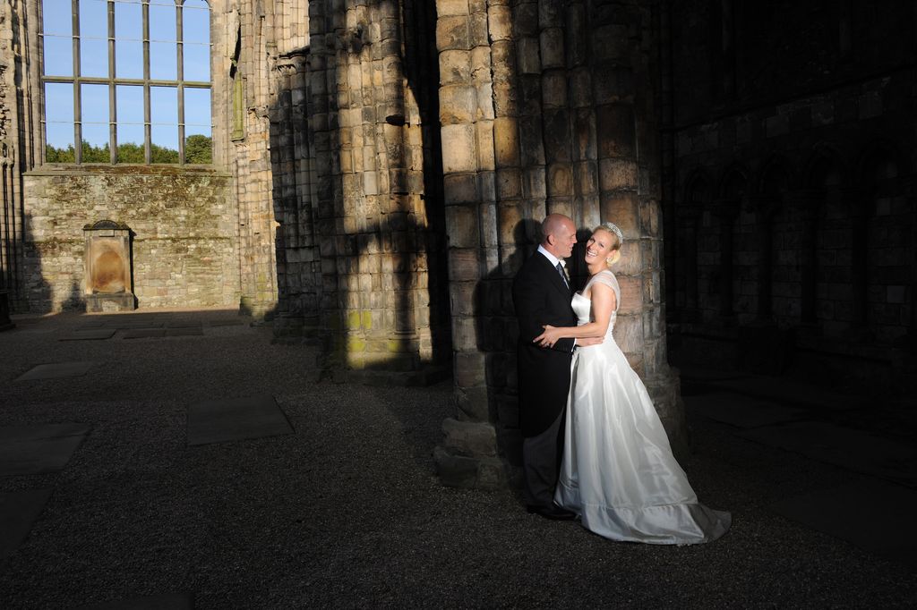 Mike Tindall and Zara Phillips are pictured in Holyrood Abbey, Palace of Holyroodhouse on their wedding day in 2011