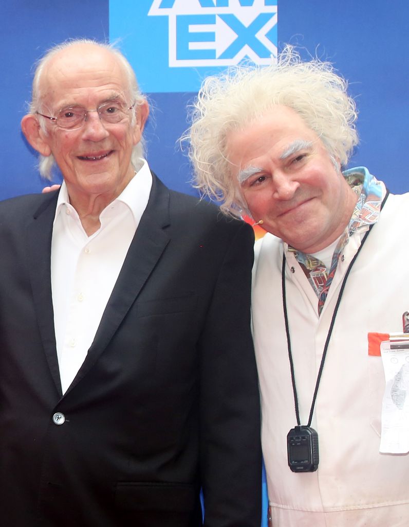 Christopher Lloyd and Roger Bart pose at the Michael J. Fox Foundation opening night gala performance "Back to the Future: The Musical" at The Winter Garden Theatre on July 25, 2023 in New York City