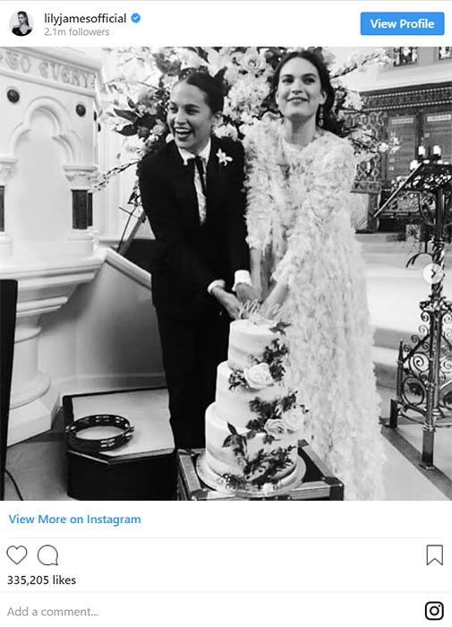 Lily James' wedding dress from Comic Relief Four Weddings and a Funeral